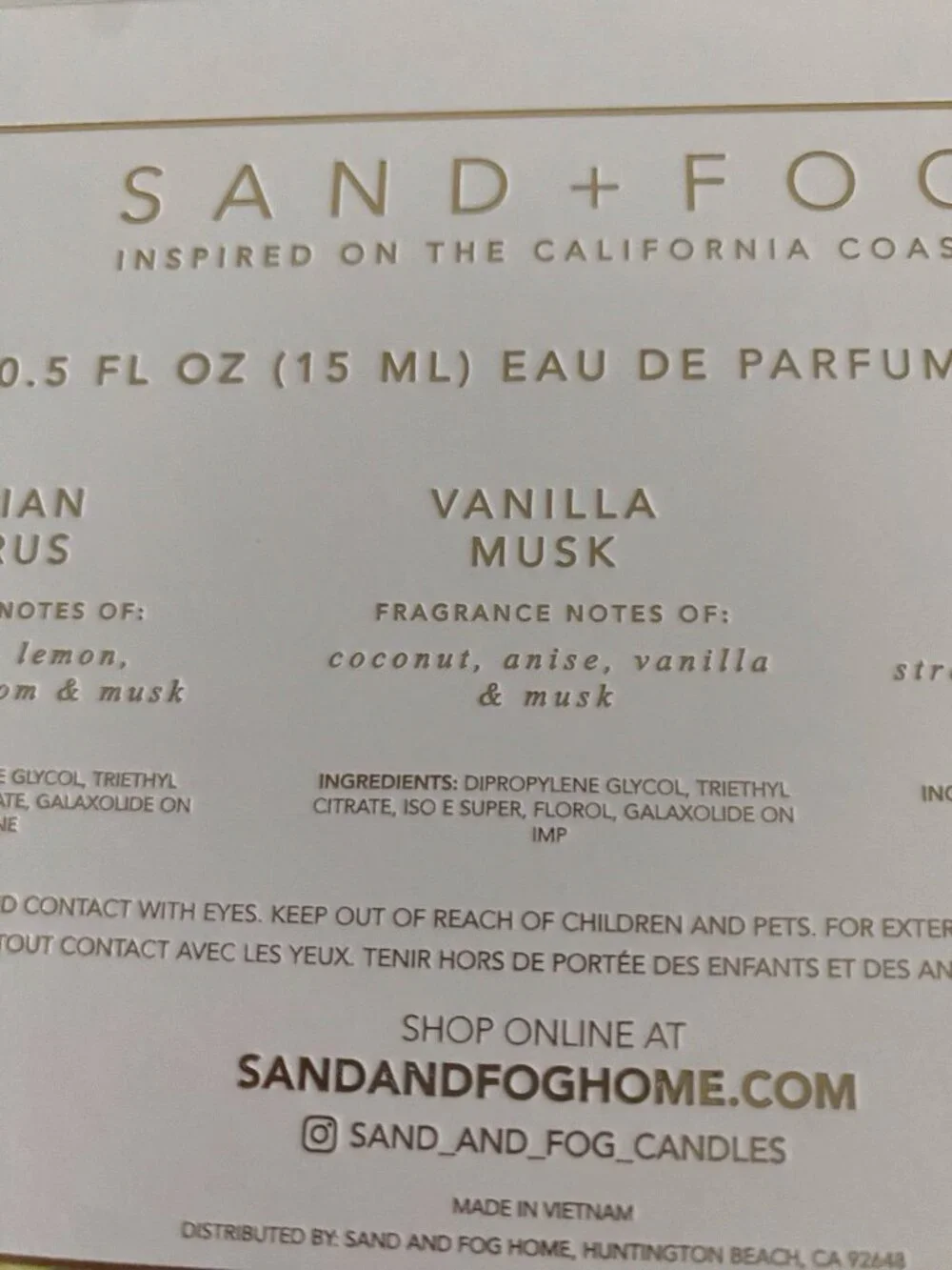 SAND + Fog Eau de Parfum Oil Discovery‎ Set California Coast 3 x 0.5 fl oz NEW
